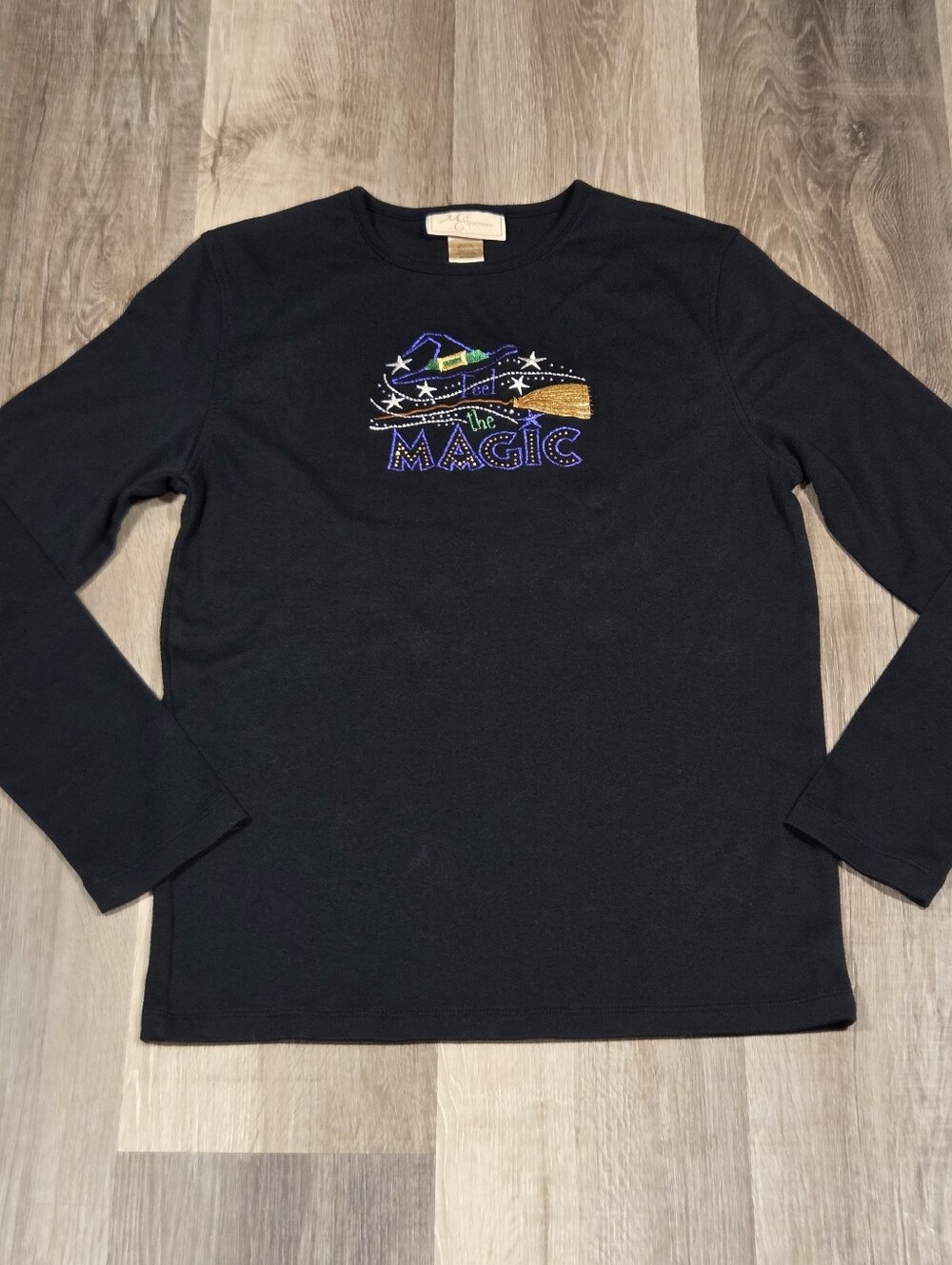 Black Halloween Rhinestone Shirt "Feel The Magic" Med